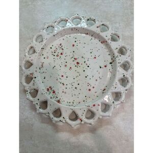VTG 70's Speckled‎ Splatter Drip Glaze Ceramic Pottery 8" Cutout  Dish